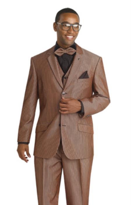 Mensusa Products Mens 3 Button with unique black pinstripe running in parallel found in fabric Rust