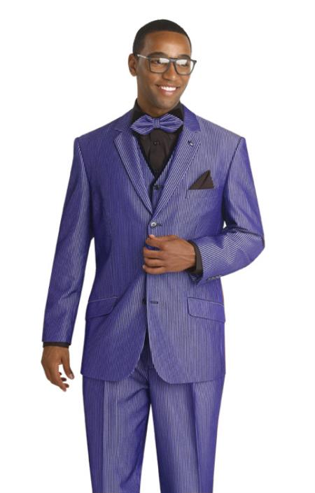 Mensusa Products Mens 3 Button with unique black pinstripe running in parallel found in fabric Grape