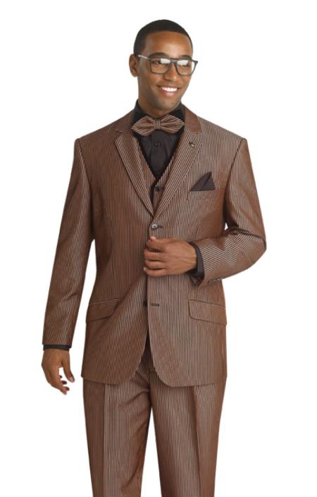 Mensusa Products Mens 3 Button with unique black pinstripe running in parallel found in fabric Brown