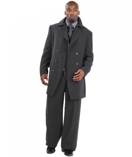 Mensusa Products Suit Three Piece Vested With Peacoat Jacket with Wide Leg Pants Dark Grey