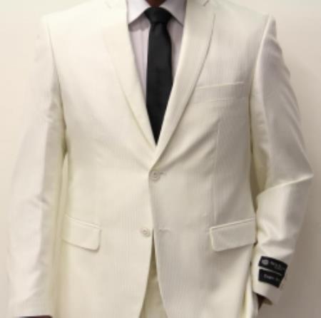 Mensusa Products Off White~Cream~Ivory Pinstripe Shadow Pattern 2 Button Suit Flat Front Pants