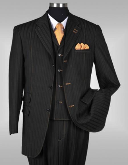 Mensusa Products New Men's 3 Piece Elegant and Classic Stripes Suit Black
