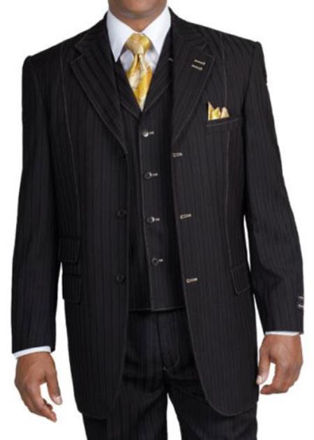 Mensusa Products New Men's 3 piece Elegant and Classic Stripes Suit Black