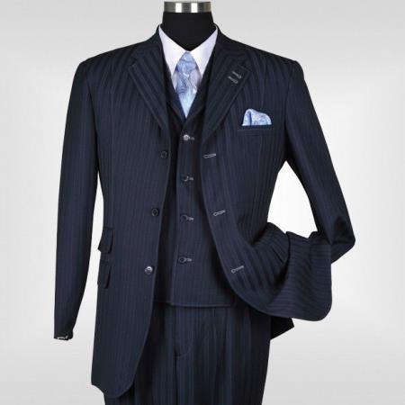 Mensusa Products New Men's 3 piece Elegant and Classic Stripes Suit Navy
