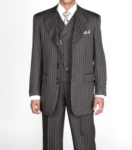 Mensusa Products Men's 3 piece Fashion Tone on Tone Stripe Suits w/Vest Black