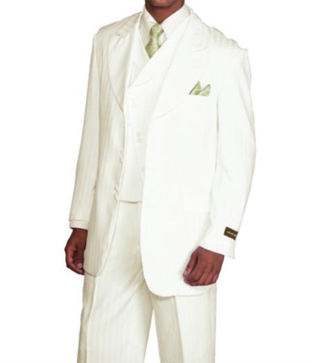 Mensusa Products Men's 3 piece Fashion Tone on Tone Stripe Suits w/Vest Cream