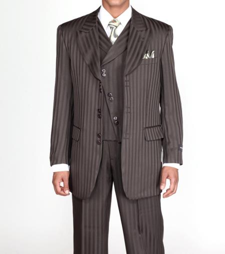 Mensusa Products Men's 3 piece Fashion Tone on Tone Stripe Suits w/Vest Dark Olive