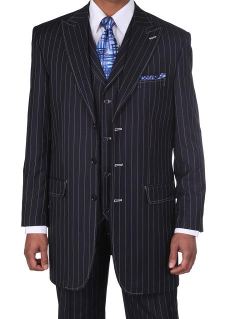 Mensusa Products New Men's Boss ClassicPinstripe suits w/Vest in Navy