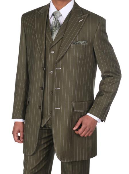 Mensusa Products New Men's Boss ClassicPinstripe suits w/Vest in Olive