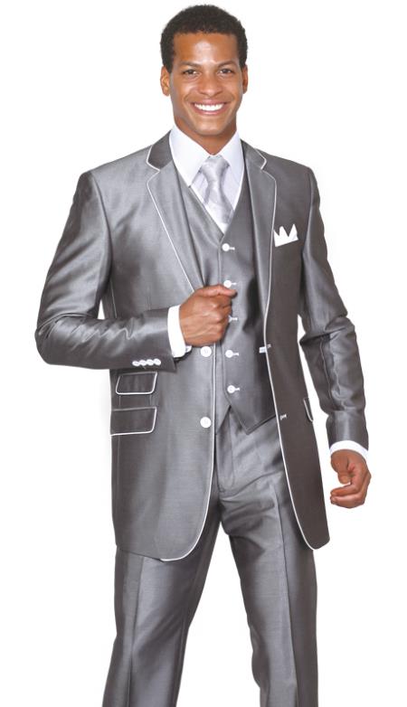 Mensusa Products Mens 2 Button 3 Piece Single Breasted Church Suit Grey