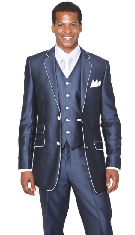 Mensusa Products Mens 2 Button 3 Piece Single Breasted Church Suit Navy