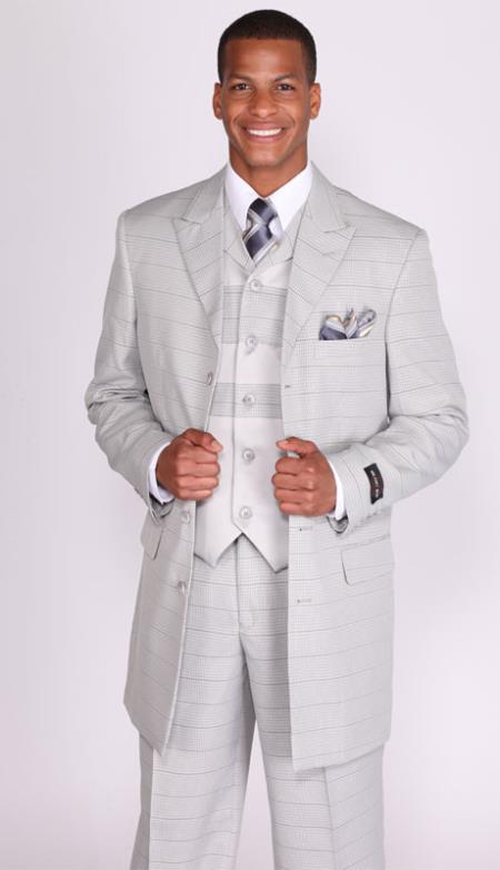 Mensusa Products Mens 4 Button 3 Piece 35 Inch Length Church Suit Grey