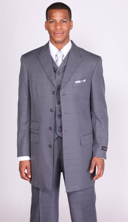 Mensusa Products Mens 3 Piece 4 Button 35 Inch Length Tonal Stripe Church Suit Charcoal