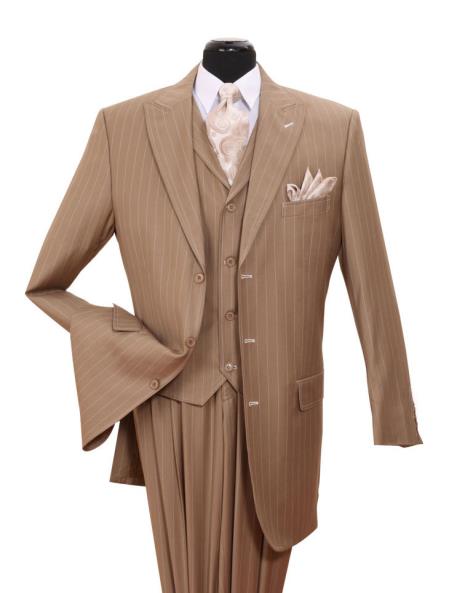 Mensusa Products Tan Gangster Striped Vested Urban Men Suits