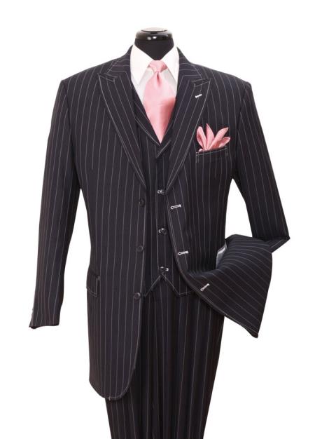 Mensusa Products Navy Gangster Striped Vested Urban Men Suits