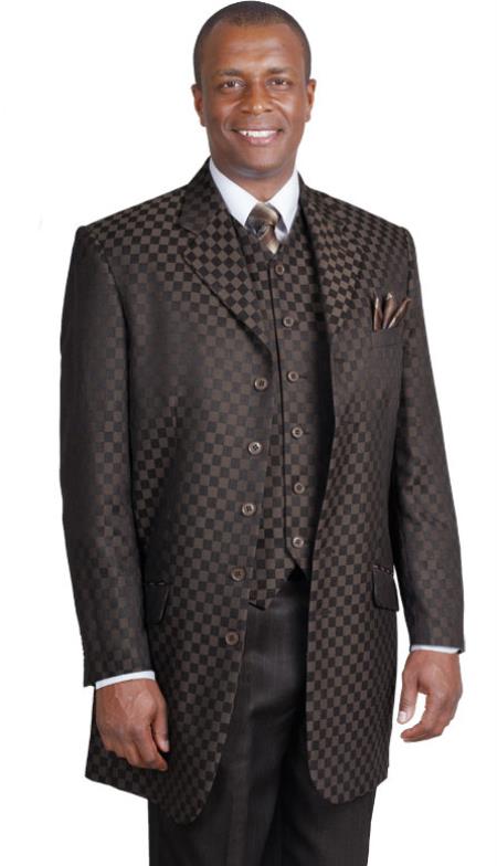 Mensusa Products Dark Brown Square Pattern Vested Urban Men Suits