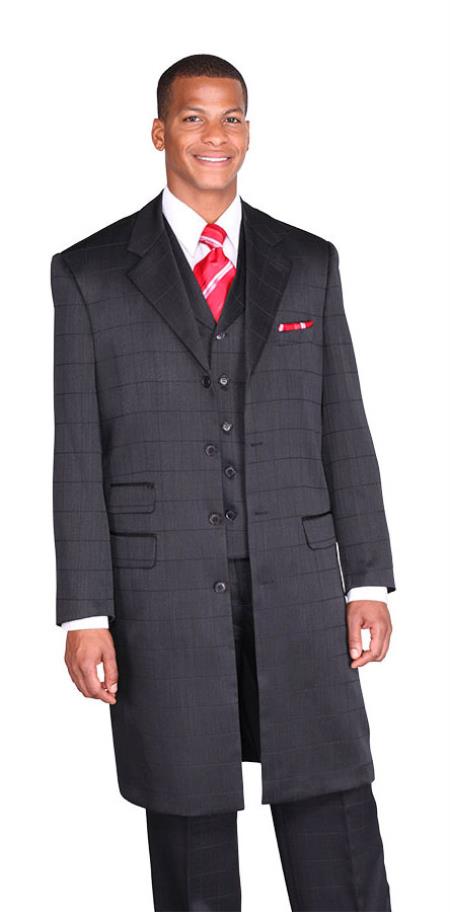 Mensusa Products Black Tone on Tone Check Vested Full Length Urban Men Suits