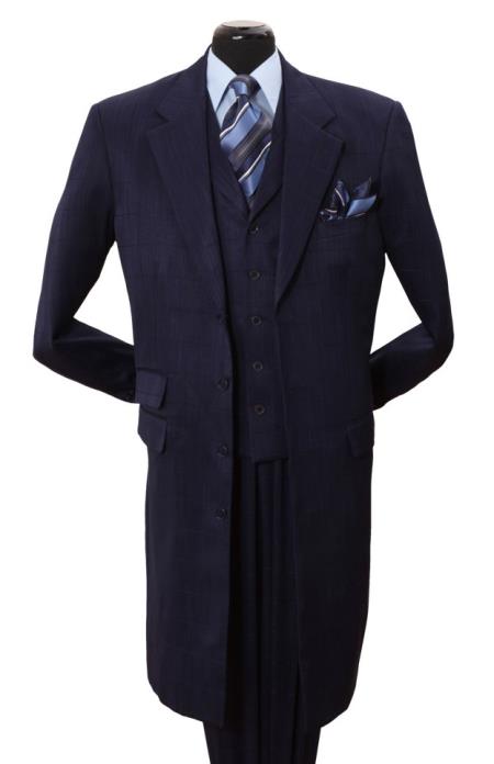 Mensusa Products Navy Tone on Tone Check Vested Full Length Urban Men Suits