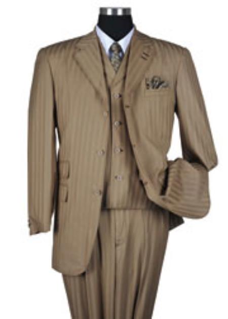 Mensusa Products Tan Tone on Tone Stripe Vested Urban Men Suits