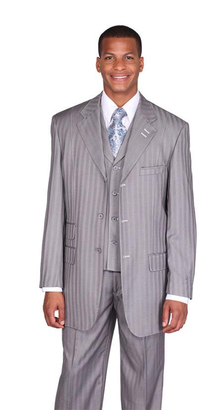 Mensusa Products Grey Tone on Tone Stripe Vested Urban Men Suits