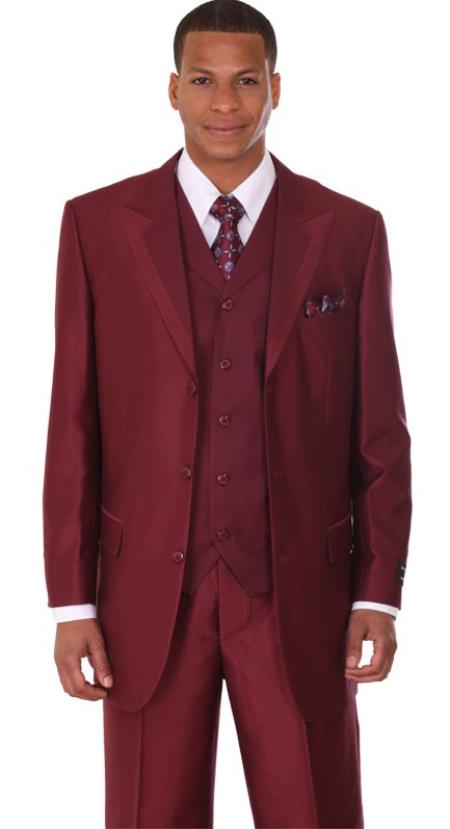 Mensusa Products Discount Mens suits-Mens Burgundy Vested Sharkskin Fashion suit: discount mens clothes for sale
