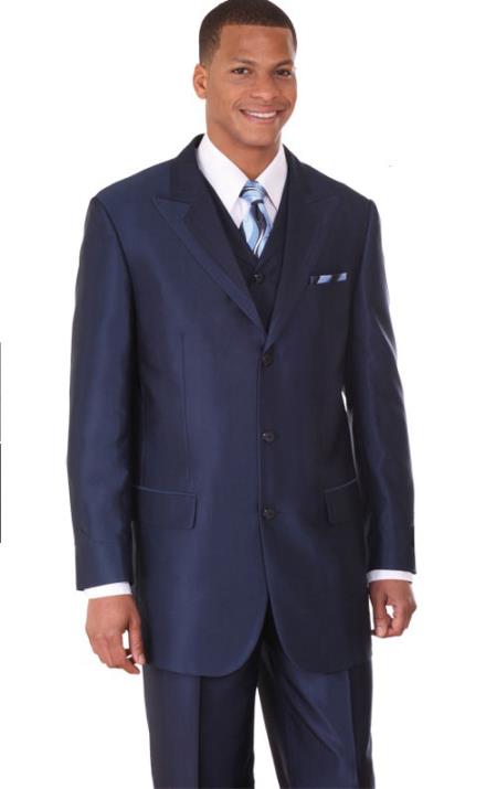 Mensusa Products Discount Mens suits-Mens Navy Vested Sharkskin Fashion Suit: discount mens clothes for sale