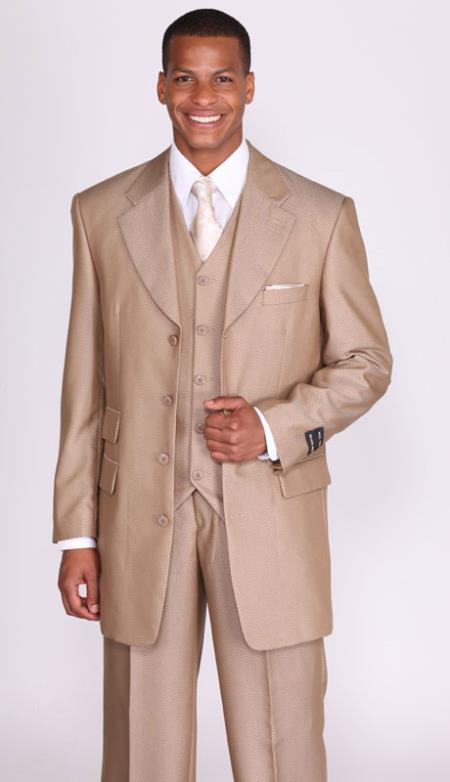 Mensusa Products Discount Mens suits-Mens Tan Herringbone Vested Church Suits: discount mens clothes for sale