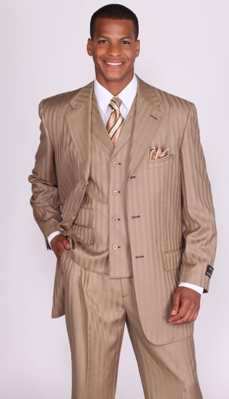 Mensusa Products Mens Tan Stripe Lapel Vested Church Suits: discount mens clothes for sale