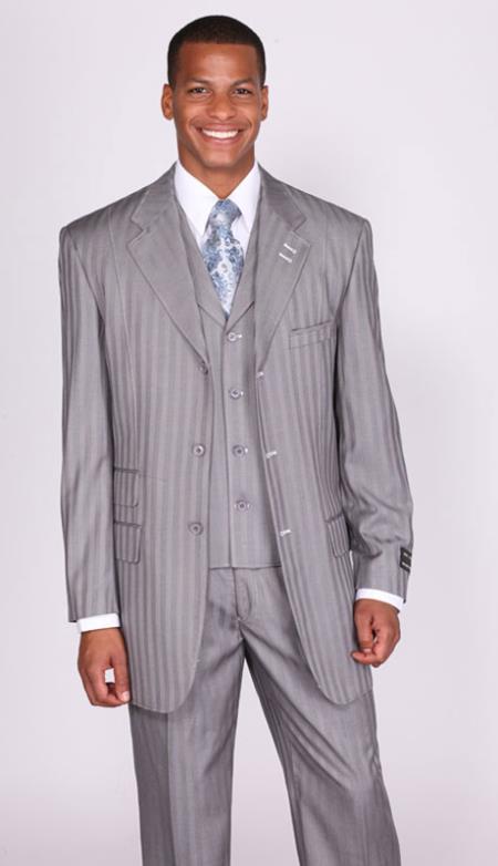 Mensusa Products Mens Grey Stripe Lapel Vested Church Suits: discount mens clothes for sale