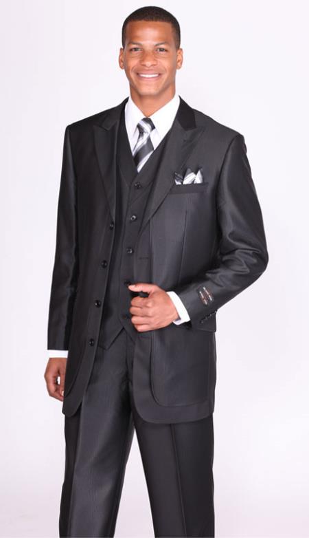 Mensusa Products Mens Black Lapel 3 Piece Church Suits: discount mens clothes for sale