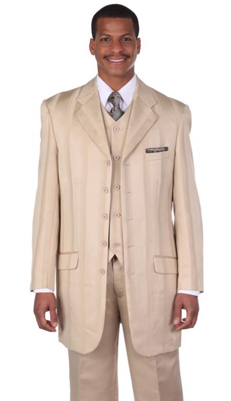 Mensusa Products Mens Tan Fashion Stripe Lapel Vested Church Suits: discount mens clothes for sale