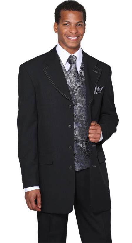 Mensusa Products Mens Black Silver Fancy Vest 3 Piece Fashion Suits: discount mens clothes for sale