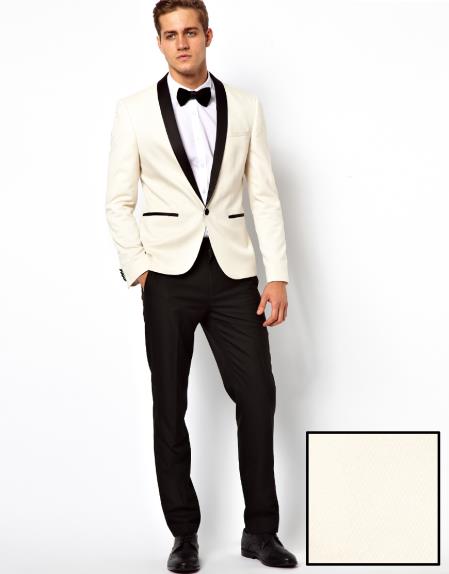 Mensusa Products Mens Slim Fit Tuxedo Suit White Jacket Black Trouser