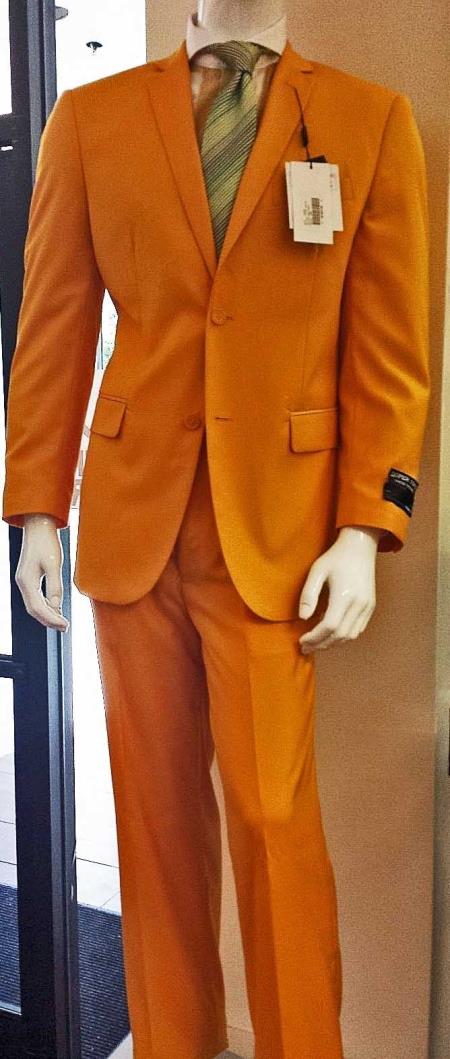 Mensusa Products Mens Italian Design Mango Orange Colored Slim Fit Suit