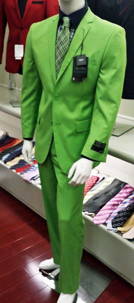 Mensusa Products Mens Italian Design Apple Green Lime Slim Fit Suit