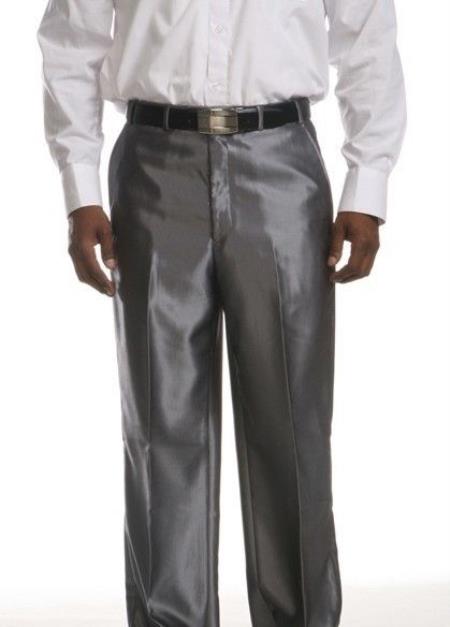 Mensusa Products Flat Front Dress Pants Men's Flat Front Trousers Shinny Silver Pant