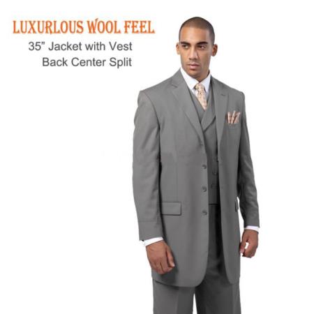 Mensusa Products New 4 Button Style three piece low priced fashion outfits Luxurious Wool Feel Suit with Double Breasted Vest Grey