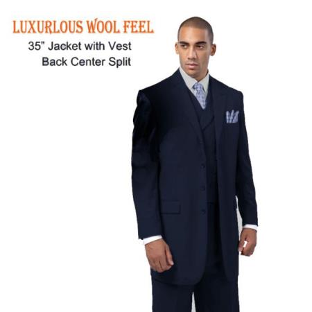 Mensusa Products New 4 Button Style three piece low priced fashion outfits Luxurious Wool Feel Suit with Double Breasted Vest Navy