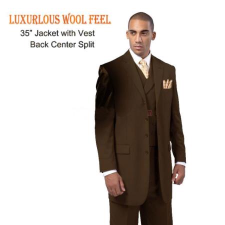 Mensusa Products New 4 Button Style three piece low priced fashion outfits Luxurious Wool Feel Suit with Double Breasted Vest Brown