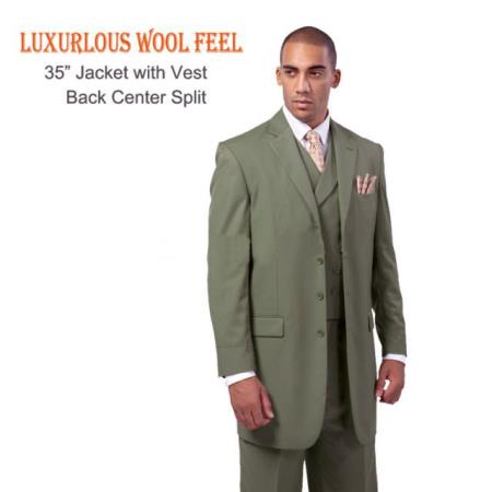 Mensusa Products New 4 Button Style three piece low priced fashion outfits Luxurious Wool Feel Suit with Double Breasted VestOlive