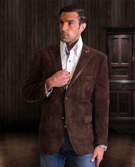 Mensusa Products Velvet Velour Blazer FormalTuxedo jacket Sport Coat Two Tone Trimming Brown