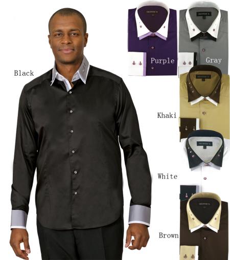Mensusa Products Satin Flashy Silky Shiny Dress Shirt Black