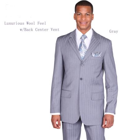 Mensusa Products Mens Classic Pin Stripe Luxurious Wool Feel Suit Grey