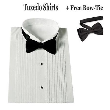 Mensusa Products Men's Stylish Tuxedo Dress Shirt Wing Collar with BowTie Set White