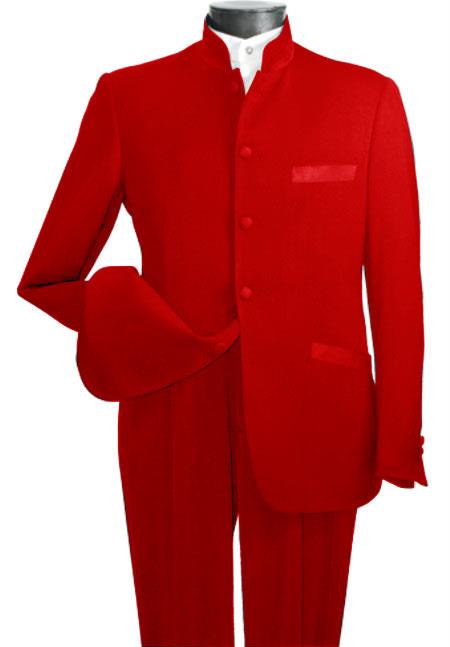 Mensusa Products Mens High Fashion 2Piece Elegantmandarin collar suit Red