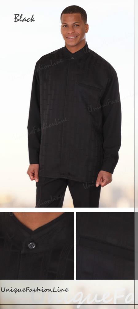 Mensusa Products Men's Luxurious Mandarin Collar Walking Suit 2 Piece Set Black