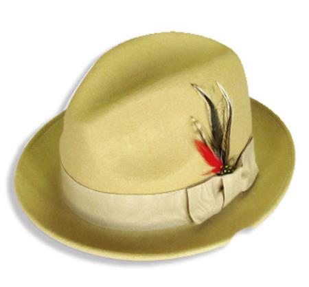 Mensusa Products New Men's 1 Wool Fedora Trilby Mobster Hat Khaki