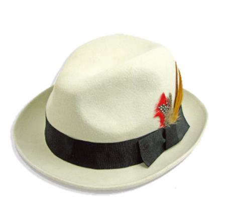 Mensusa Products New Men's 1 Wool Fedora Trilby Mobster Hat White