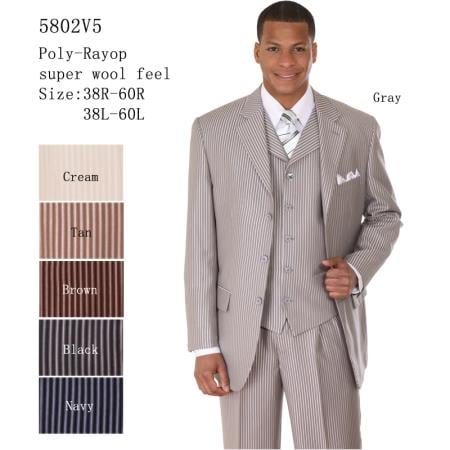 Mensusa Products Mens 3 Piece 33'' Jacket with Double Vents Suit Bold PencStripes Grey