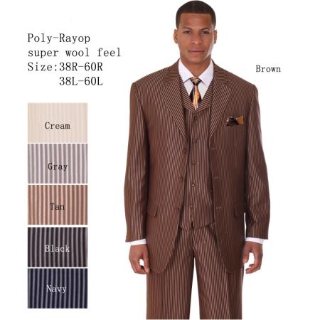Mensusa Products Mens 3 Piece 33'' Jacket with Double Vents Suit Bold PencStripes Brown